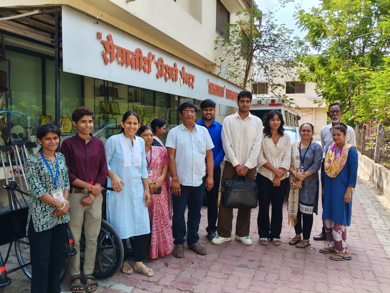 The Seva Tirth team standing outside the centre on Dhaniyavi Road, Vadodara